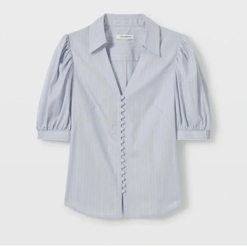 Elegant club Monaco NWT blue and White stripe Puff Sleeve Top SIZE M - Picture 2 of 5